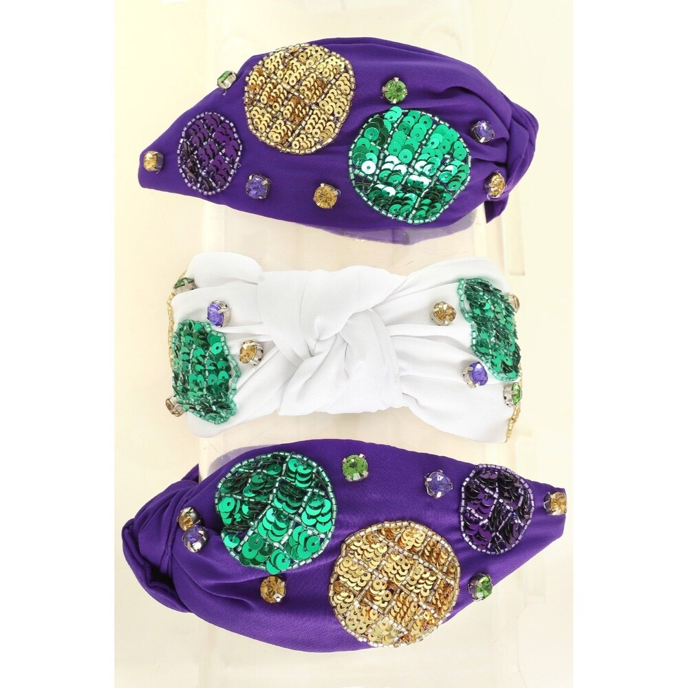 Mardi Gras Tricolor Sequin Top Knotted Headband - Diona J